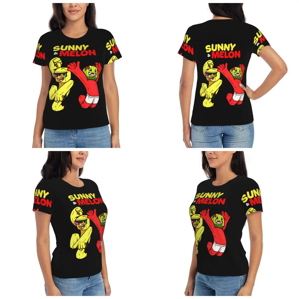 Sunny And Melon T-Shirt Women Short Sleeve T Shirts Round Neck Streetwear Cotton Summer Tees Streetwear
