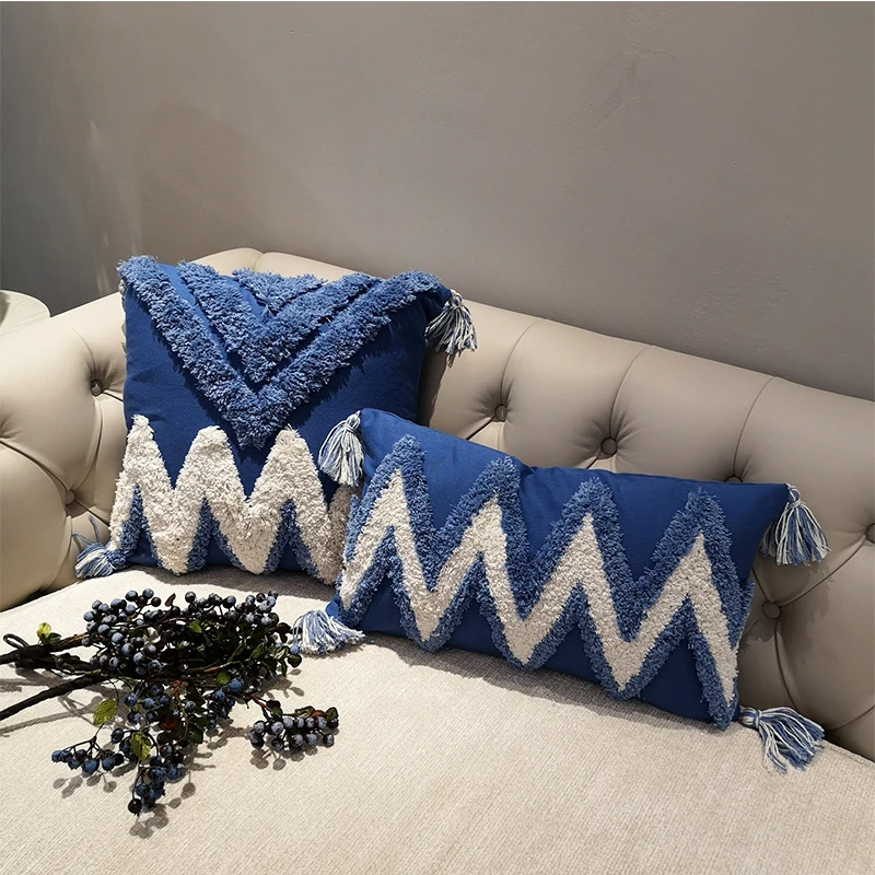 American Tassel Embroidered Cotton Pillowcase Mediterranean Style Home Sofa Sample Room Full Cotton Waist Pillow Cover