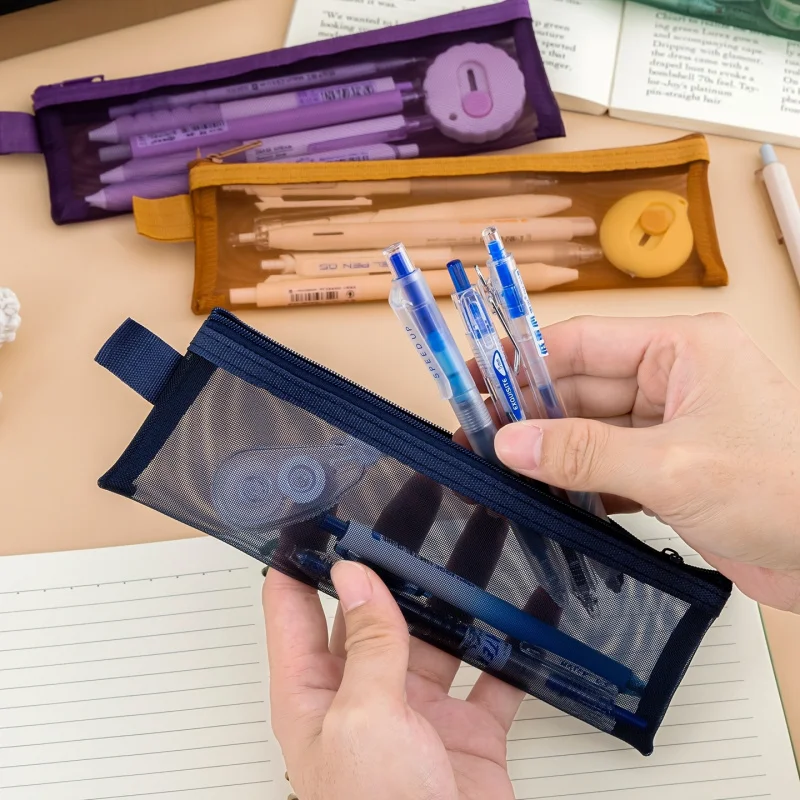 Portable Double-layer Mesh Zipper Stationery Bag, Transparent Mesh Pencil Case, Suitable for Offices, Classrooms, Opening Season