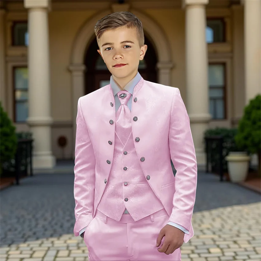 

3Pcs Pattern Boy Suits with Stand Collar Wedding Sets Formal Blazer with Vest Pants Boys Tuxedo Kids Party Wear for 3-16 Years