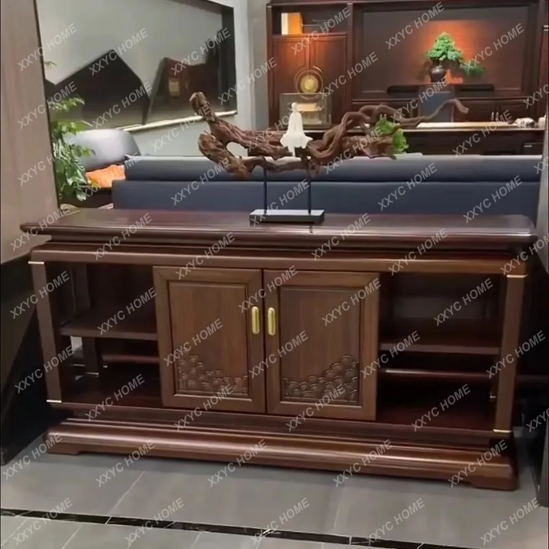 

Q New Chinese Style Solid Wood Sideboard Simple Living Room Wall-Mounted Storage Cabinet Furniture