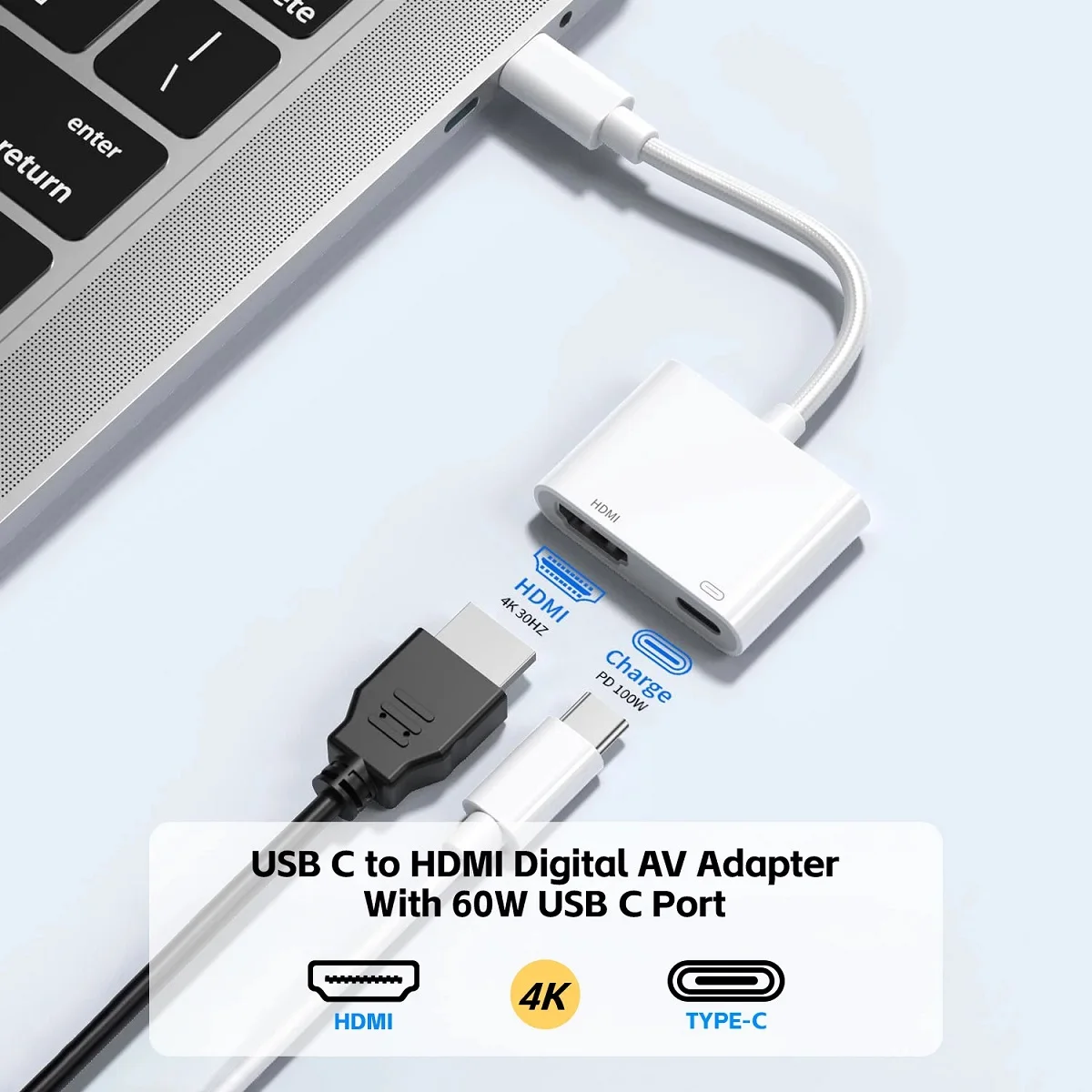 USB C to HDMI Adapter for iPhone 15 to HDTV Projector Monitor Converter Type C Digital AV Adapter 4K Sync Screen Connector Cable