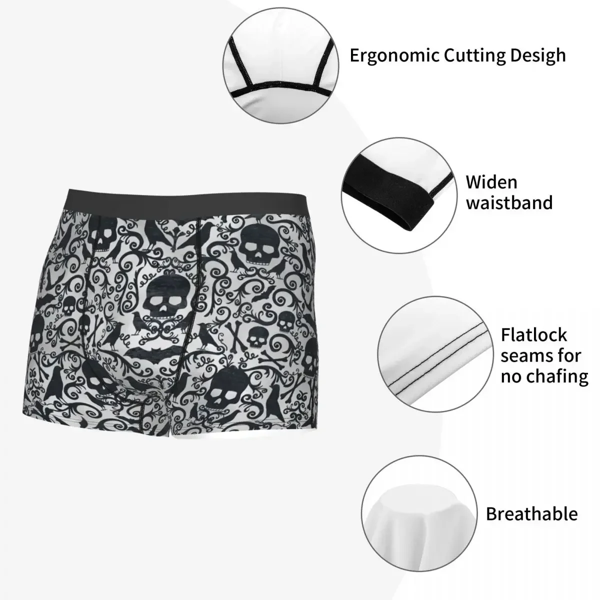 Custom Black Skulls Crossbones Kraaien Boxers Shorts Mannen Halloween Gothic Skelet Slips Ondergoed Sexy Onderbroek