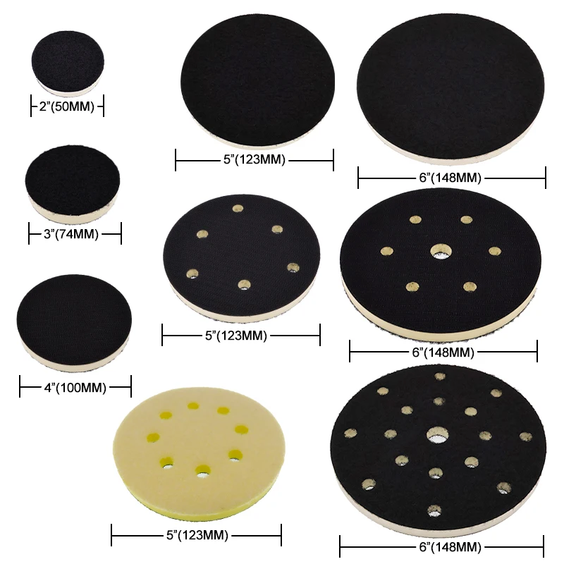 2Pcs 2-5 Inch Foam PU Interface Pad 50-125mm Hook Loop Backing Pad for Sanding Polishing Buffing Power Tools
