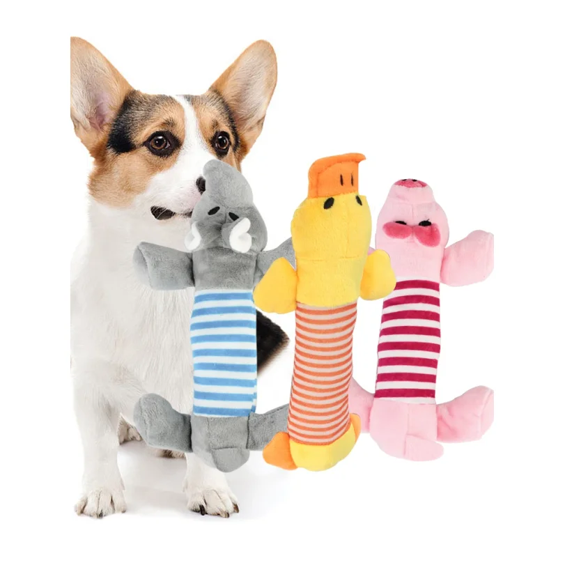 

Fit for All Pets Dog Cat Fleece Toys Popular Squeak Chew Sound Dolls Elephant Duck Pig Pet Funny Plush Toys Bite Resistant