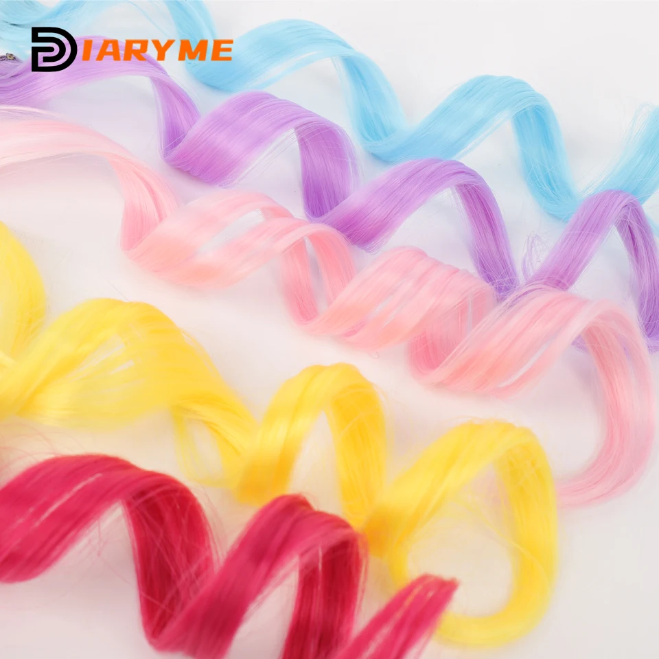 Colorful Hair Extensions Curly One Clip in Synthetic Long Hairpiece For Girls Women Kid Multi-colors Party Highlights Wig Piece