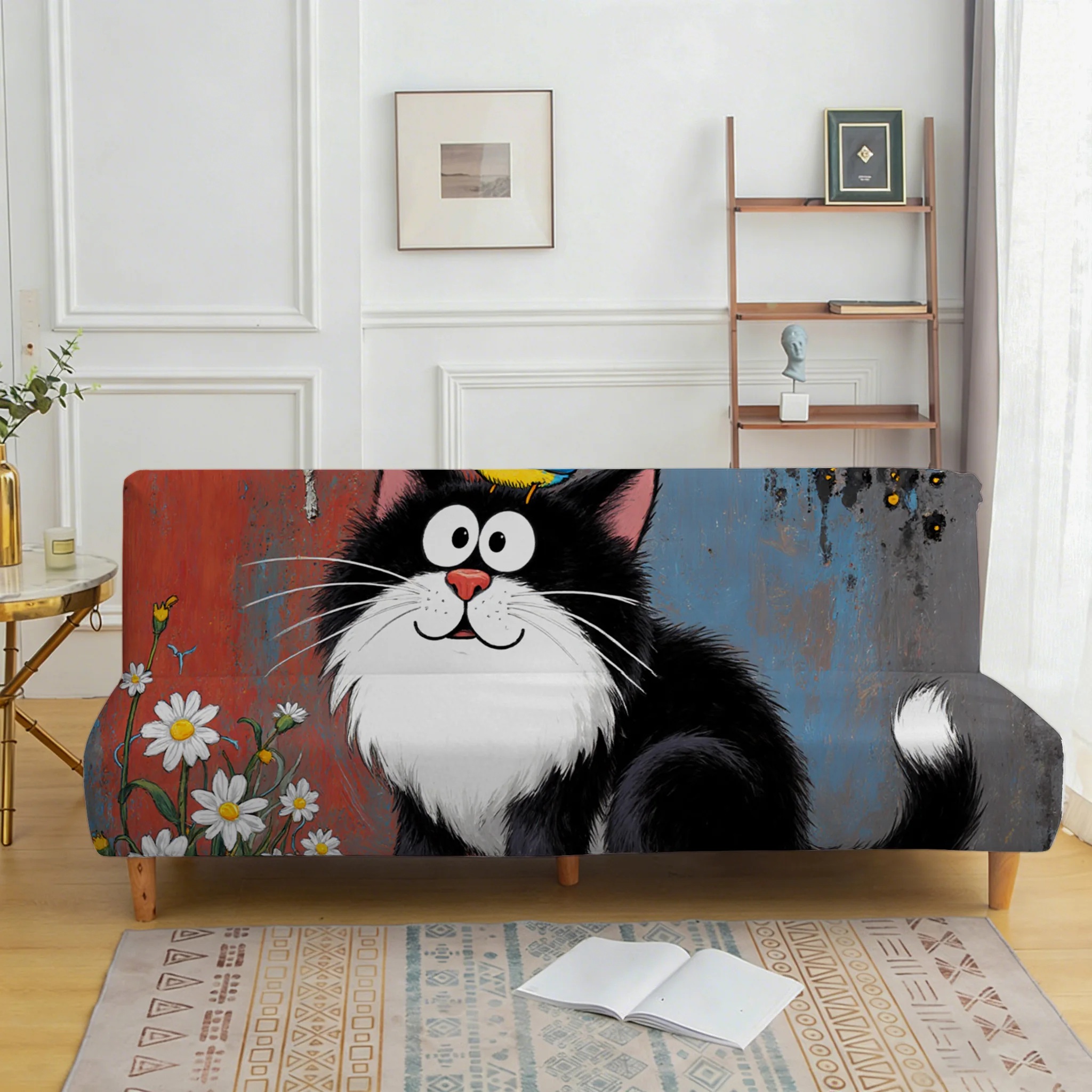 Oil painting cat sofa cover, non-slip and scratch-proof furniture protective cover, suitable for a variety of home styles
