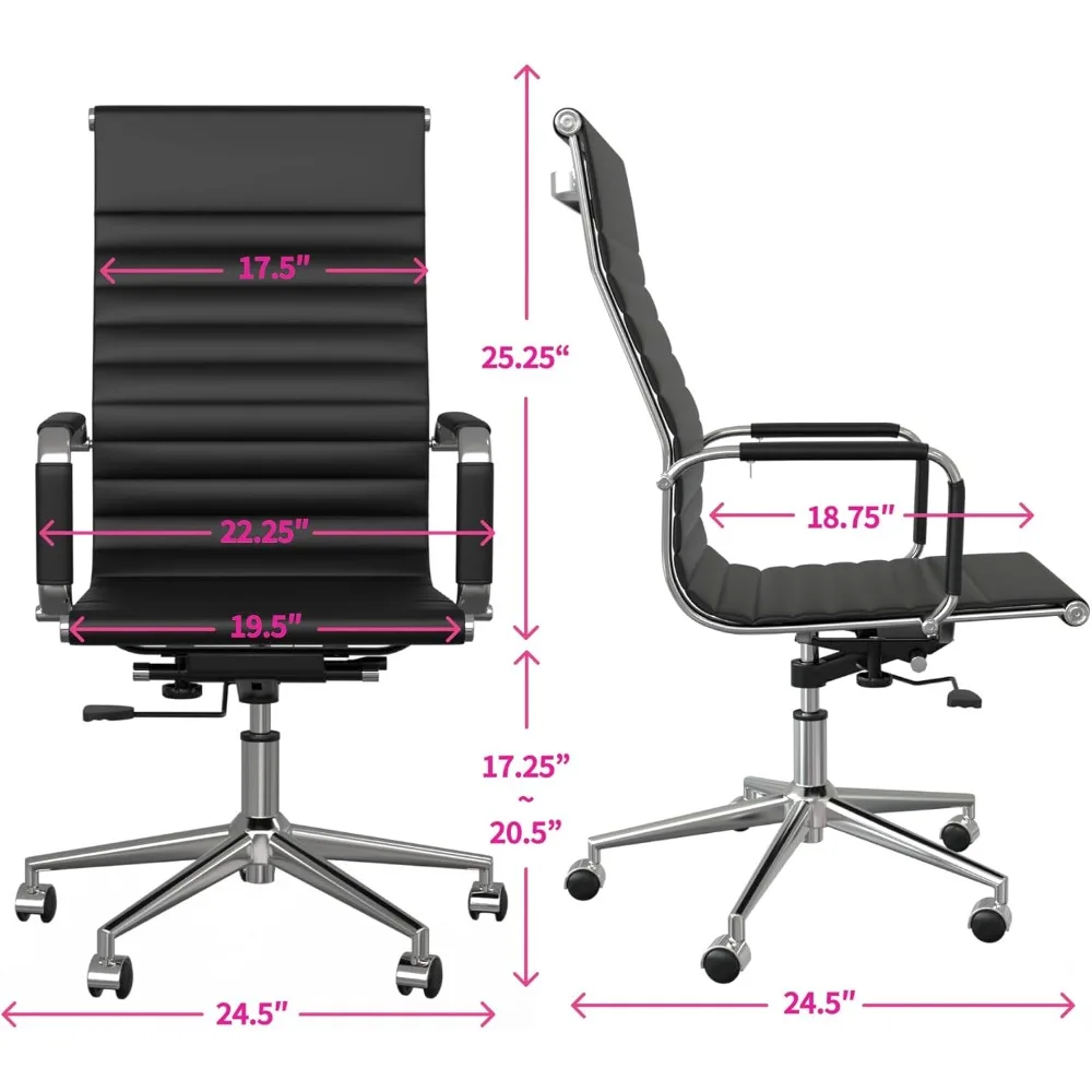 كرسي مكتب تنفيذي مريح من جلد البولي يوريثان طويل القامة مضلع مع ارتفاع قابل للتعديل وميزة دوارة