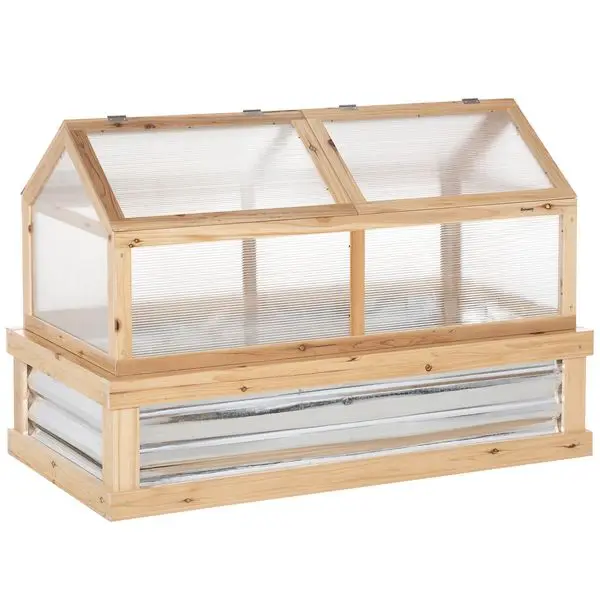 

Raised Garden Bed with Greenhouse Top, Garden Wooden Cold Frame Greenhouse Flower Planter Protection, 48'x24'x32.25', Natural