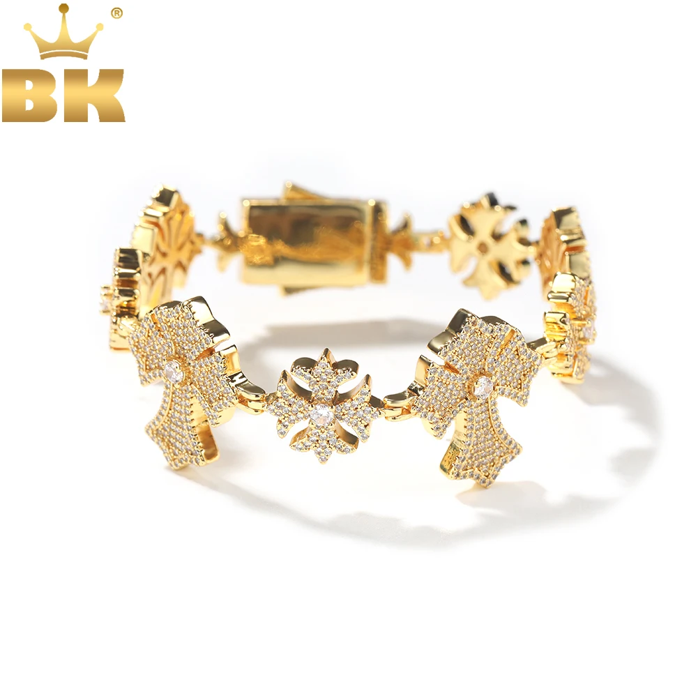 

THE BLING KING Maltese Cross Chain Bracelet For Women Men Iced Out CZ Fancy Cross Cuff Bracelet Hiphop Jewelry