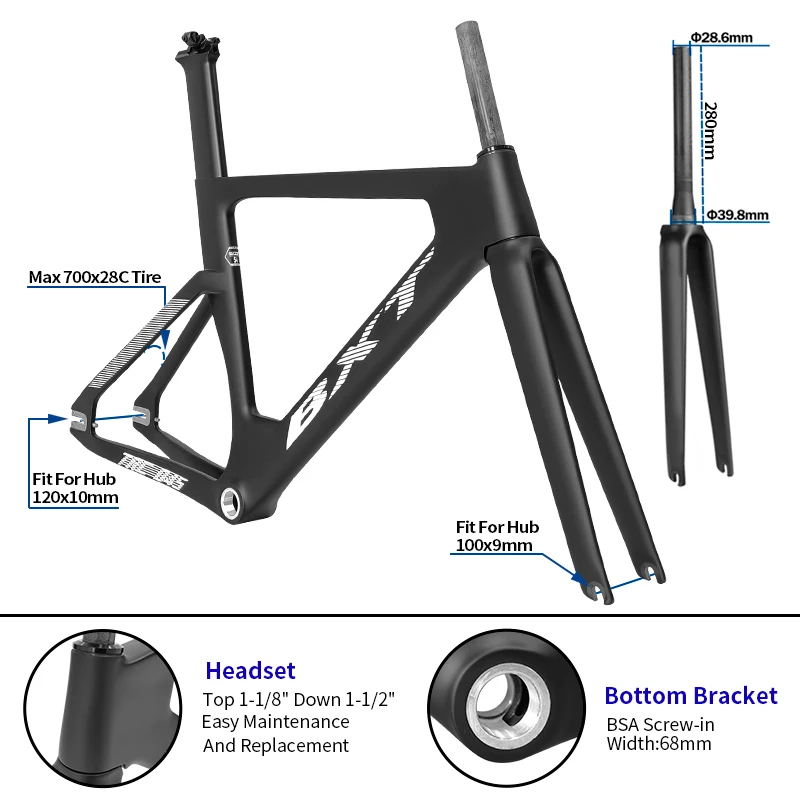 BXT Carbon Track Frame Carbon BSA Fiber Racing Tracking bike Frameset Fixed Gear bike frame 120*9mm rear tail hook Bicycle Parts