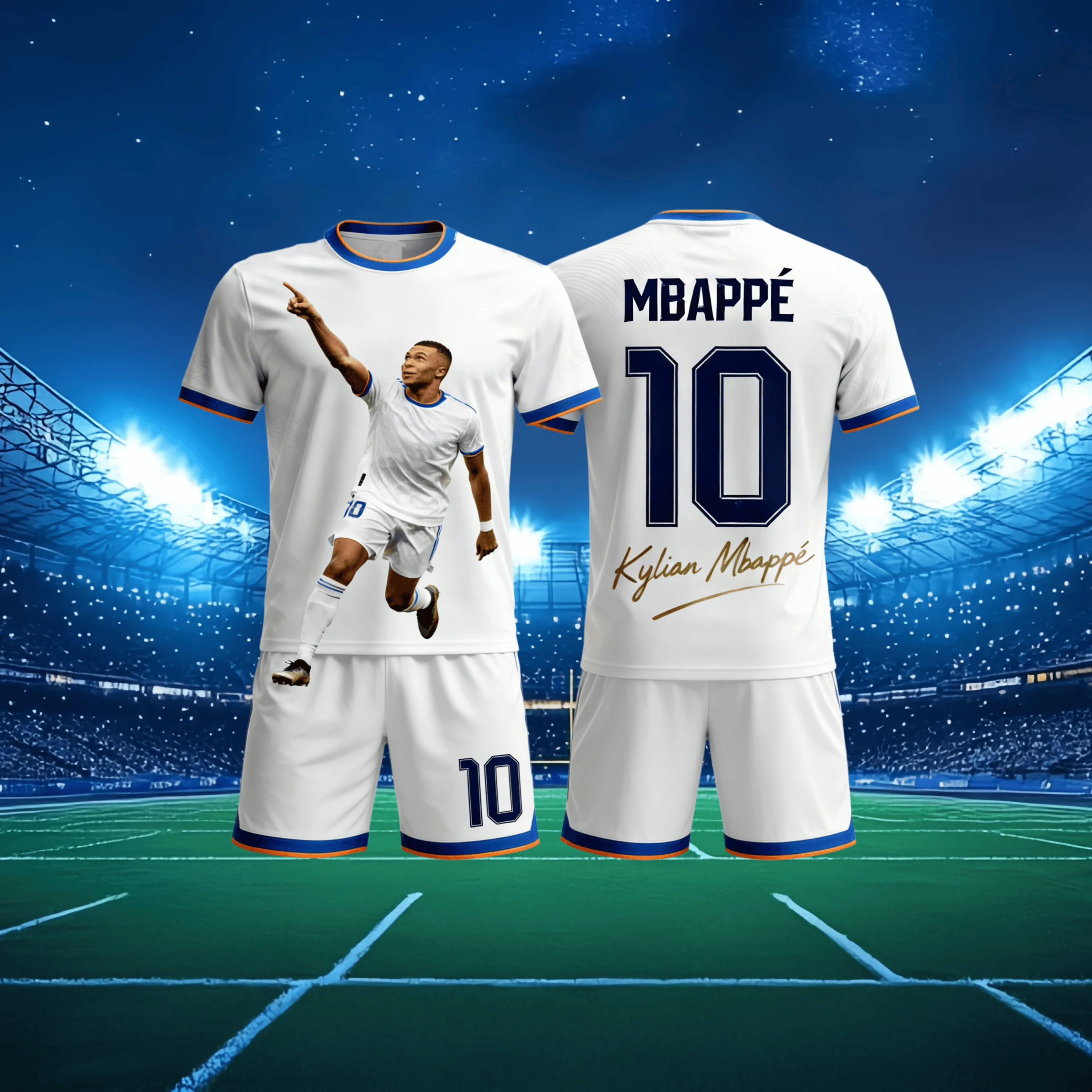 

Новая летняя коллекция 2026 года # Мбаппе №10 # Комплект спортивной одежды для взрослых и детей: 3D-футболка с коротким рукавом и шорты, быстросохнущие, большие размеры