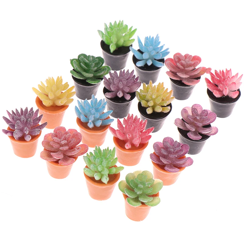 5PCS 1:12 Dollhouse Miniature Green Plant In Pot Succulent Plants Home Decor