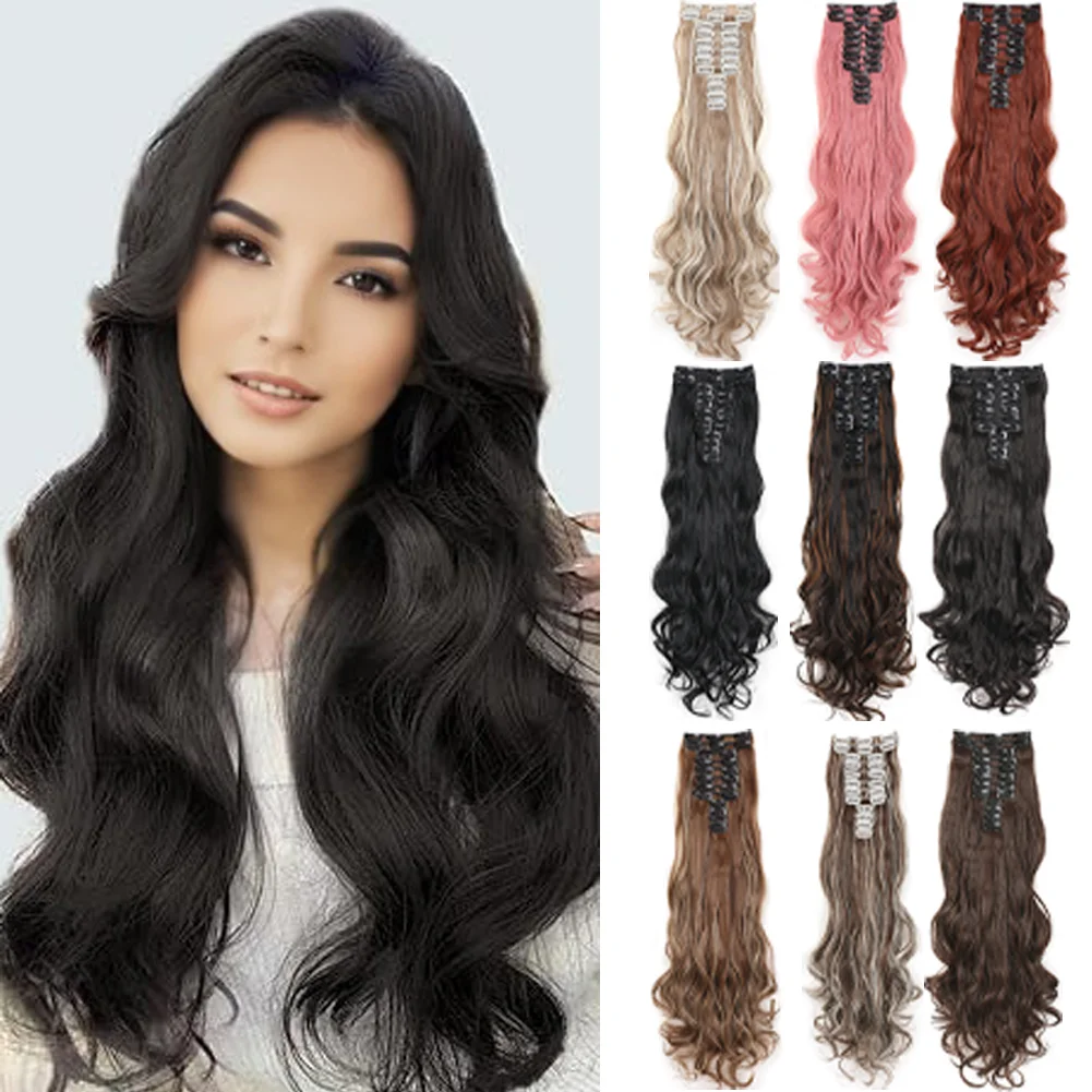Clip In Hair Extensions 12PCS Thick Long Loose Waves Hair Extensions 24 INCH Natural Soft Waves Wavy Hairpieces for Women