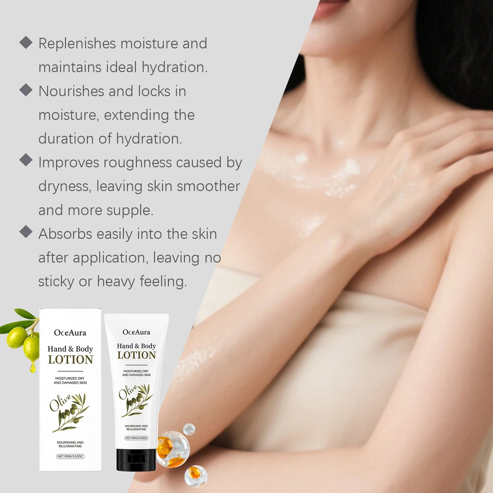 

OCEAURA Olive Body Massage Lotion Firm Skin Enhance Elasticity Improve Roughness Brighten Luster Deep Hydrate Body Sooth Lotion