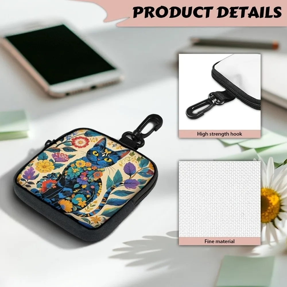 

Durable Mini Coin Purse Cat Print Artificial Leather Earphone Bag Waterproof Lightweight Wallet Friends Gift