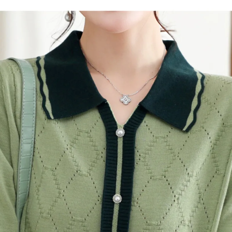 Jersey de manga larga con cuello vuelto para mujer, suéter con bordado de retales, Tops informales a la moda, otoño e invierno, 2023