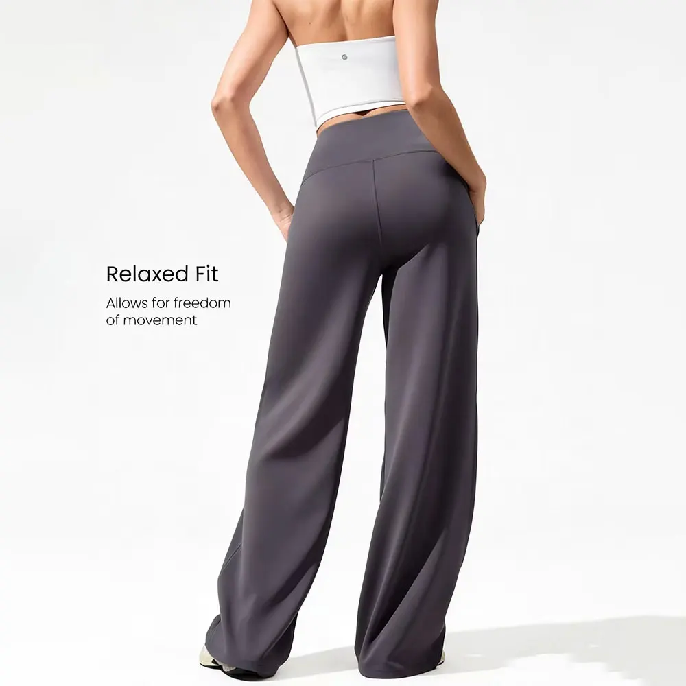 Damen-Sporthose mit hoher Taille, grau, gerades Bein, ultraweicher Butter-Stoff, Yoga-Hose mit weitem Bein für Fitness, Pilates, Laufen, Outfits