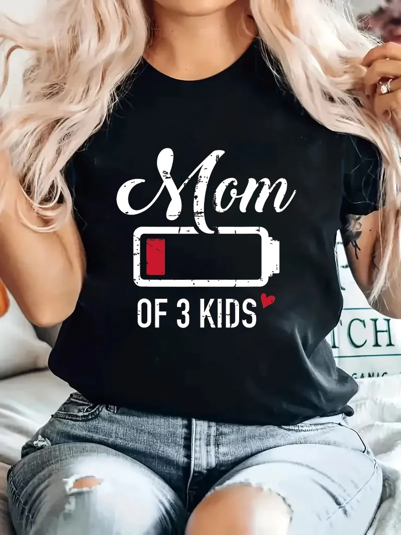 Battery strip printed MoM women's T-shirt summer short sleeved fashionable mother plot gift