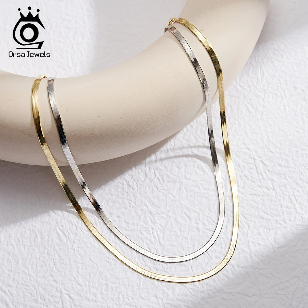 

ORSA JEWELS 100% S925 Silver Snake Clavicle Chain Necklace Female Fashion Hip Hop Retro Unique Design Wedding Fine Jewelry SC81