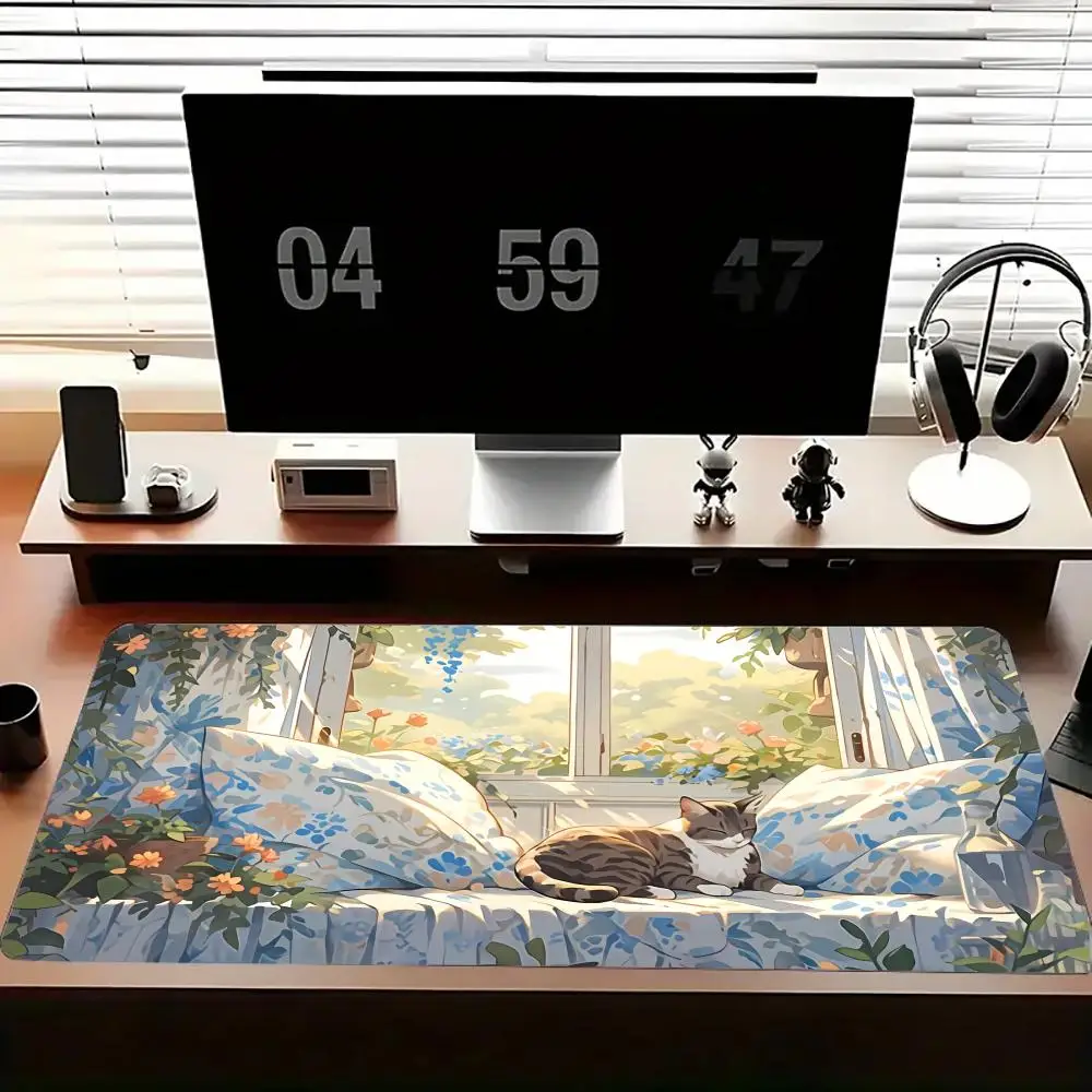 Sleeping cat Mouse Pad Large Computer Office Game Table Mats XXL Rubber Anti-slip Gaming Keyboard Mousepads Long Desk Pads