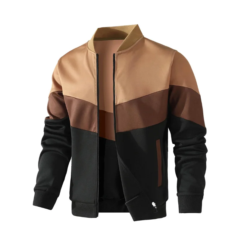 Slavinson Men's Casual Trendy Color Block Bomber Jacket - Zip-Up Streetwear Jacket