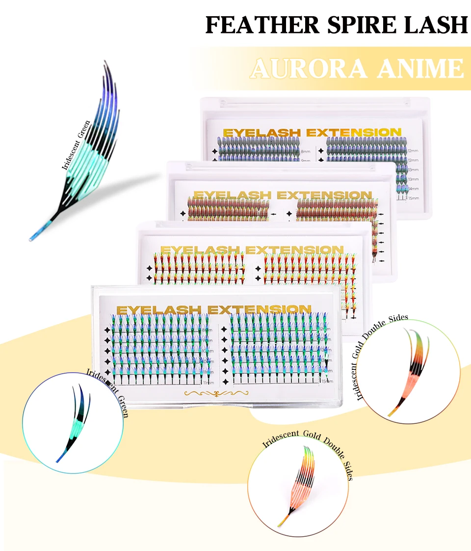 Neue Tinsel Vorgefertigte Fächer-Wimpernverlängerungen Holographische Anime Tower Tips Pro Made Wimpern Comic Feather Super Weiche Falsche Wimpern – Detail 1