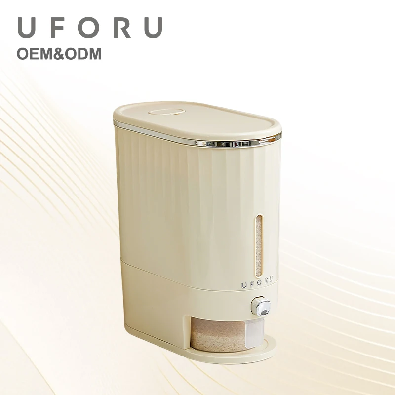 Kitchen Press-Type Rice Storage Bin Big Capacity Food-Grade Grain Container with Free Measuring Cup Airtight Moisture-Proof