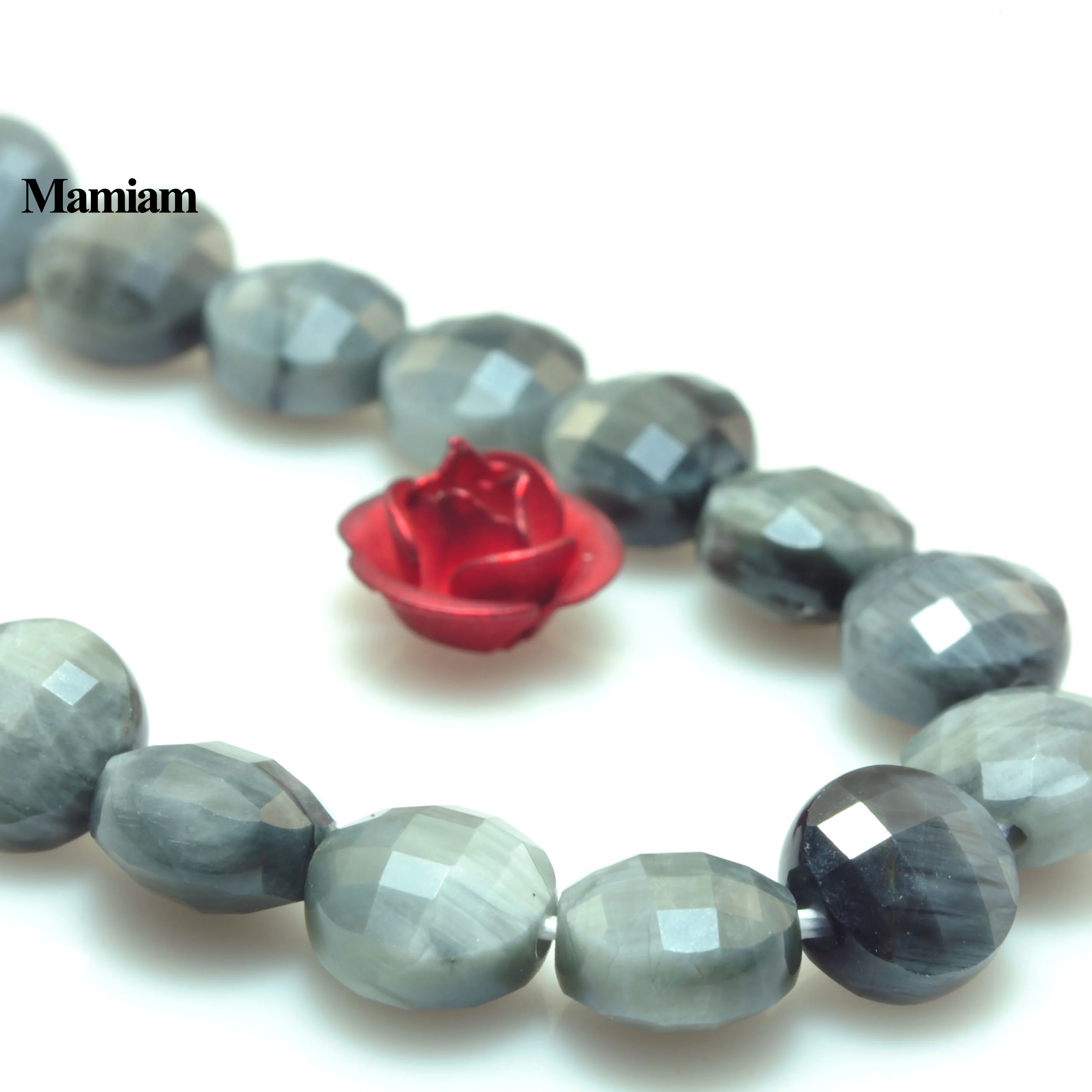 Mamiam Natural Hawk's Eye Faceted Flat Round Coin Beads 6mm Loose Stone Diy Bracelet Necklace Jewelry Making Gift Design