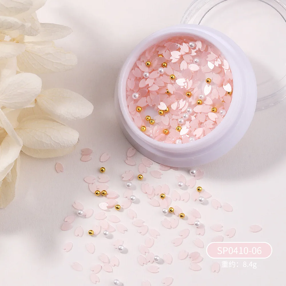Nail Art Sequins Decorations Cherry Blossoms Slice Holographic Glitter Floral Flakes Kawaii Nail Charms Pink Sakura Flower Petal