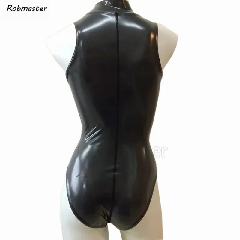 

2025 aaa сексуальное латексное боди, черный цельный купальник с открытой грудью и молнией спереди, купальный костюм без рукавов, женский комбинезон зентай