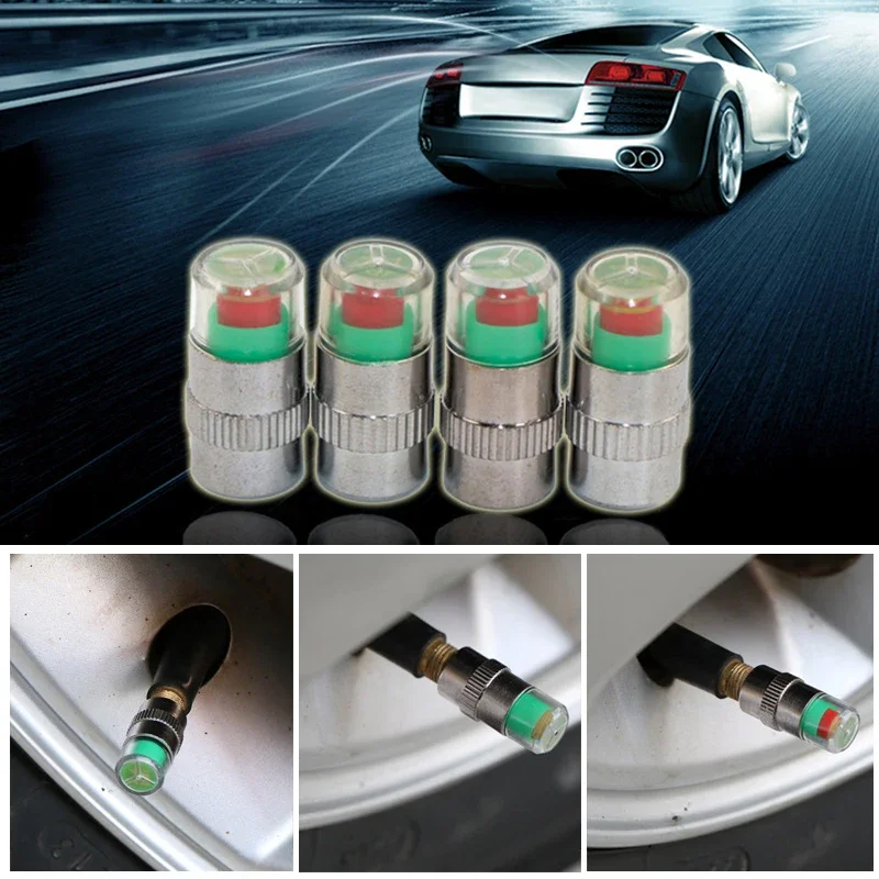 

4PCS 36PSI Car Tire Pressure Monitor Gauge Indicator Alert 2.4Bar Valve Caps Sensor Indicator Eye Alert Diagnostic Tools Kit