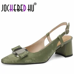 【JOCHEBED hu】 retro klamra sandały z prawdziwej skóry wiosna lato wysoki obcas dojrzała sukienka biurowe buty damskie buty 34-41