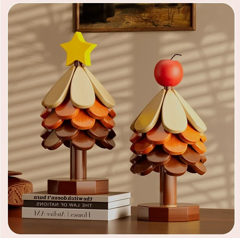 Christmas Tree Wooden Trivet Set,Stackable Heat-resistant Coasters,Easy-clean Anti-scald Mats with Stand,Mats for Dining Table