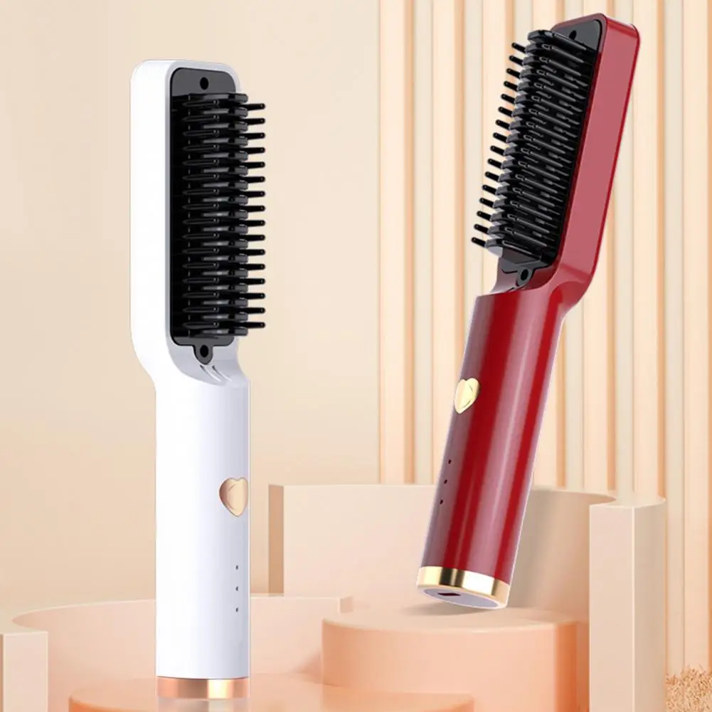 Hair Straightening Comb Portable Wireless Hair Straightener Brush for Fast Anti-frizz Styling 3 Temperatures Detangling Comb