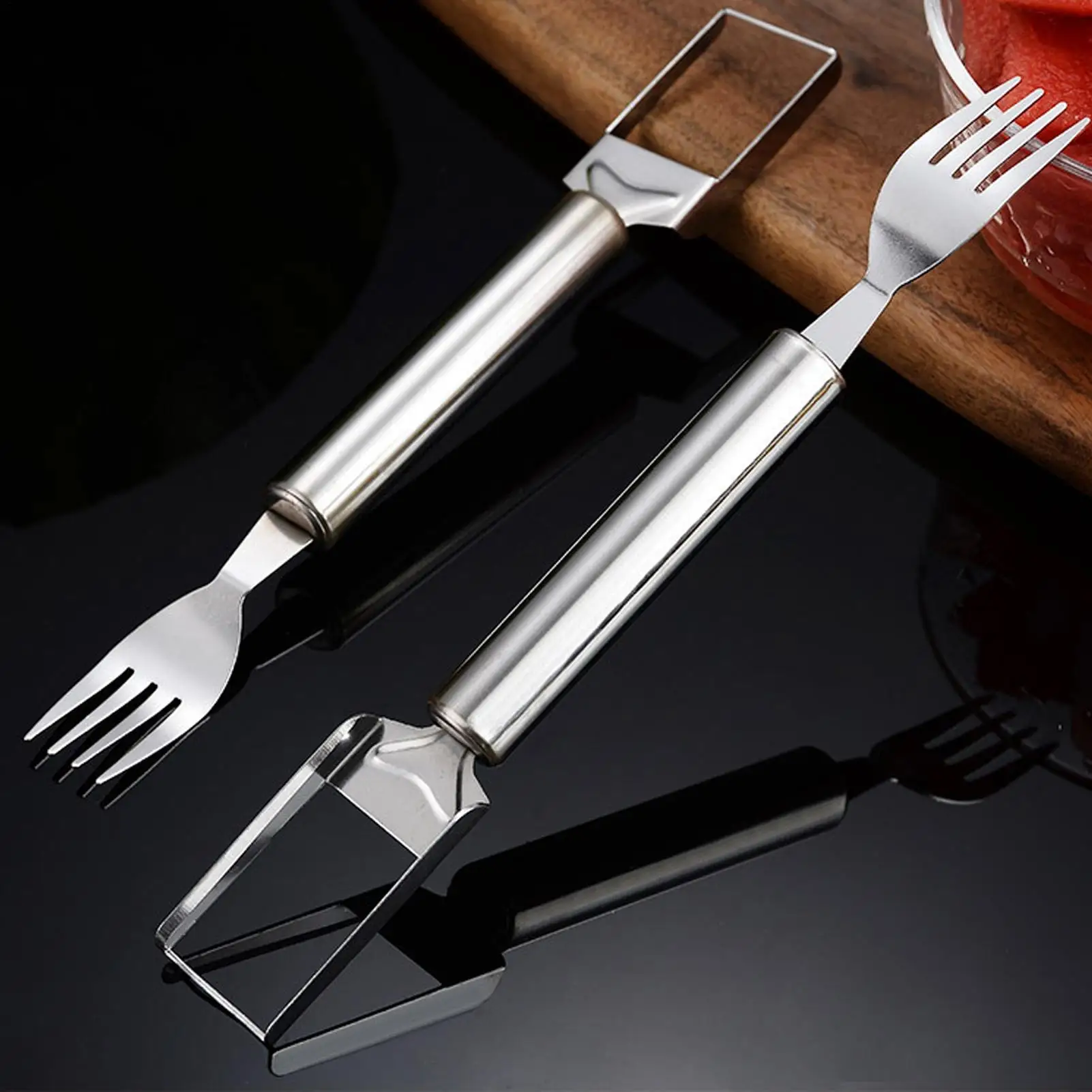 Double Headed Fruit Cutting Fork Stainless Steel Kitchen Tool Ideal For Fruit Processing At Home Picnic And Barbecue
