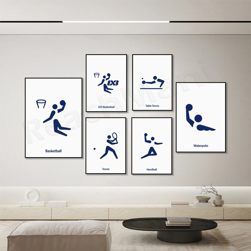Soccer, handball, table tennis, basketball, water polo, badminton, weightlifting, sports poster canvas painting gym decoration