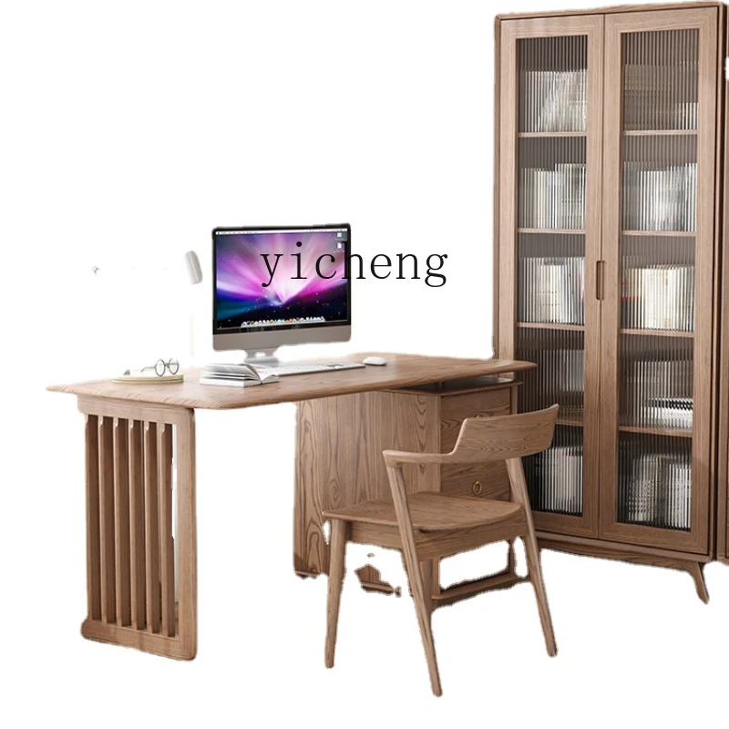 Yy Desk Light Luxury Modern Study Furniture Set Combination Ash Solid Wood