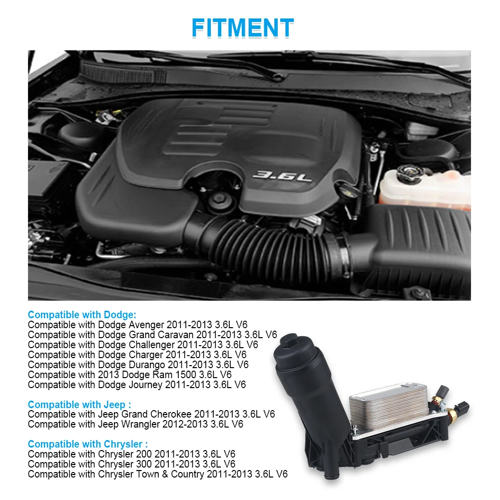 Engine Oil Cooler Filter Housing OEM 5184294AE for Chrysler Dodge Jeep Ram 3.6L 2011-2013 With sensor Gaskets Plastic