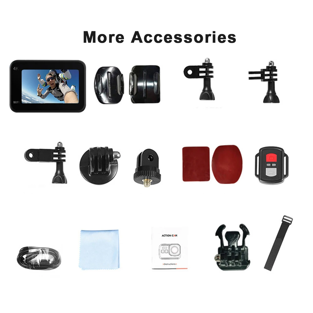 V9 4K Wifi Anti-Shake Camera 60FPS Waterproof Sports Camera with Remote Control Dual Screen Touch Control 170° Wide Angle Pro DV