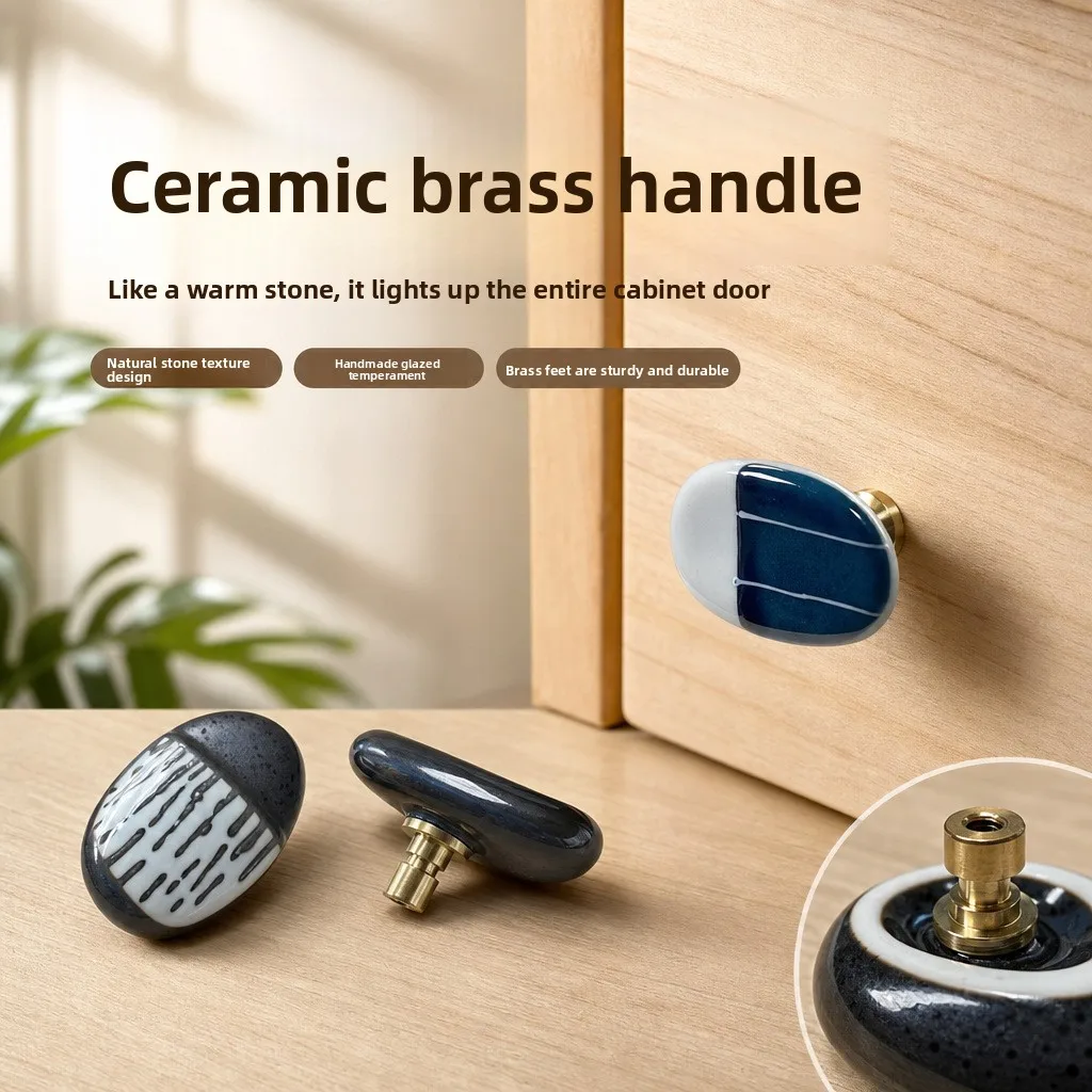 Smooth Round Ceramic Single Hole Pull Knobs New Chinese Style Universal Wardrobe Shoe Cabinet Drawer Furniture Hardware