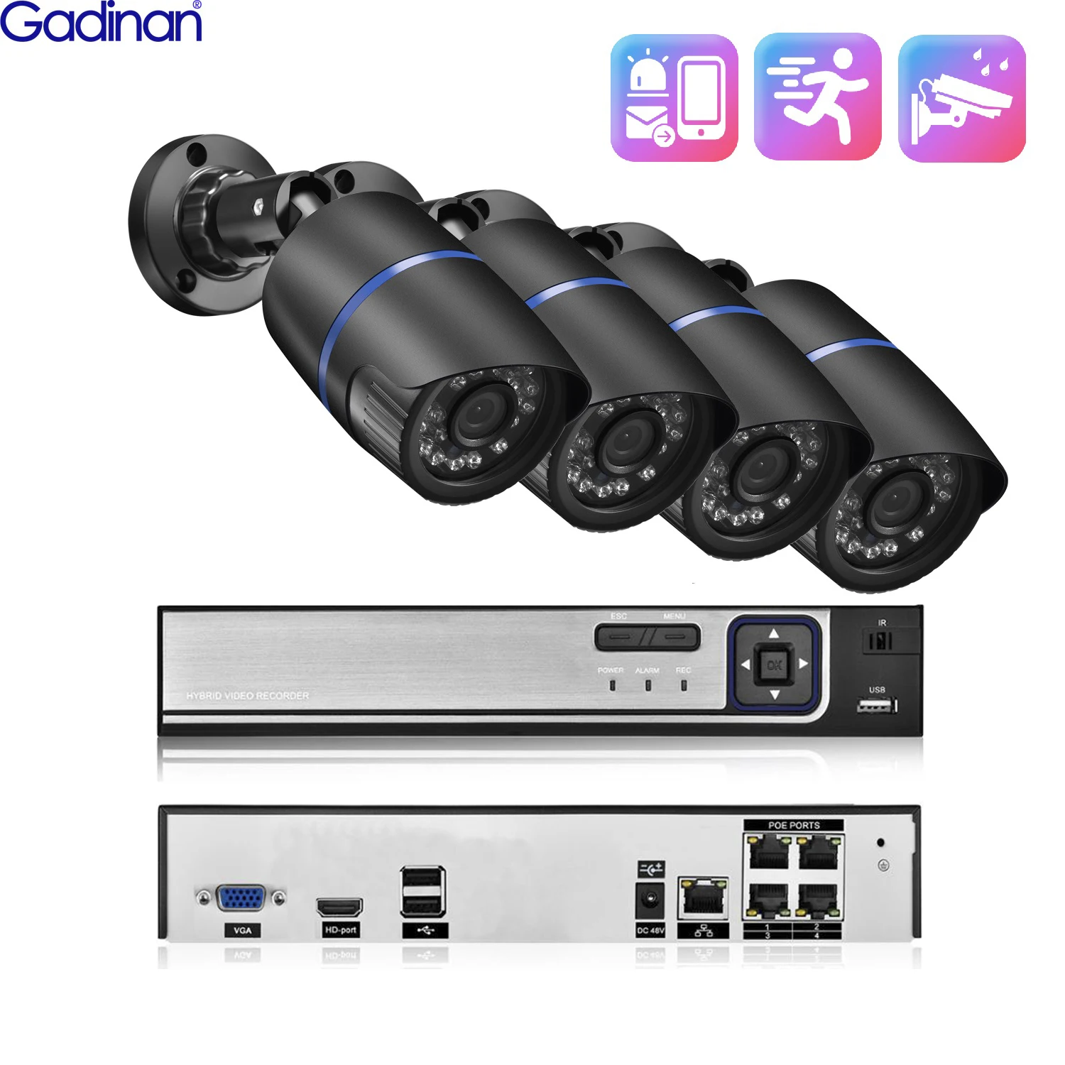 

Gadinan H.265AI 5MP Outdoor Camera POE NVR CCTV Video Kit System Bullet Surveillance 5MP/4MP IP Smart Audio Webcam