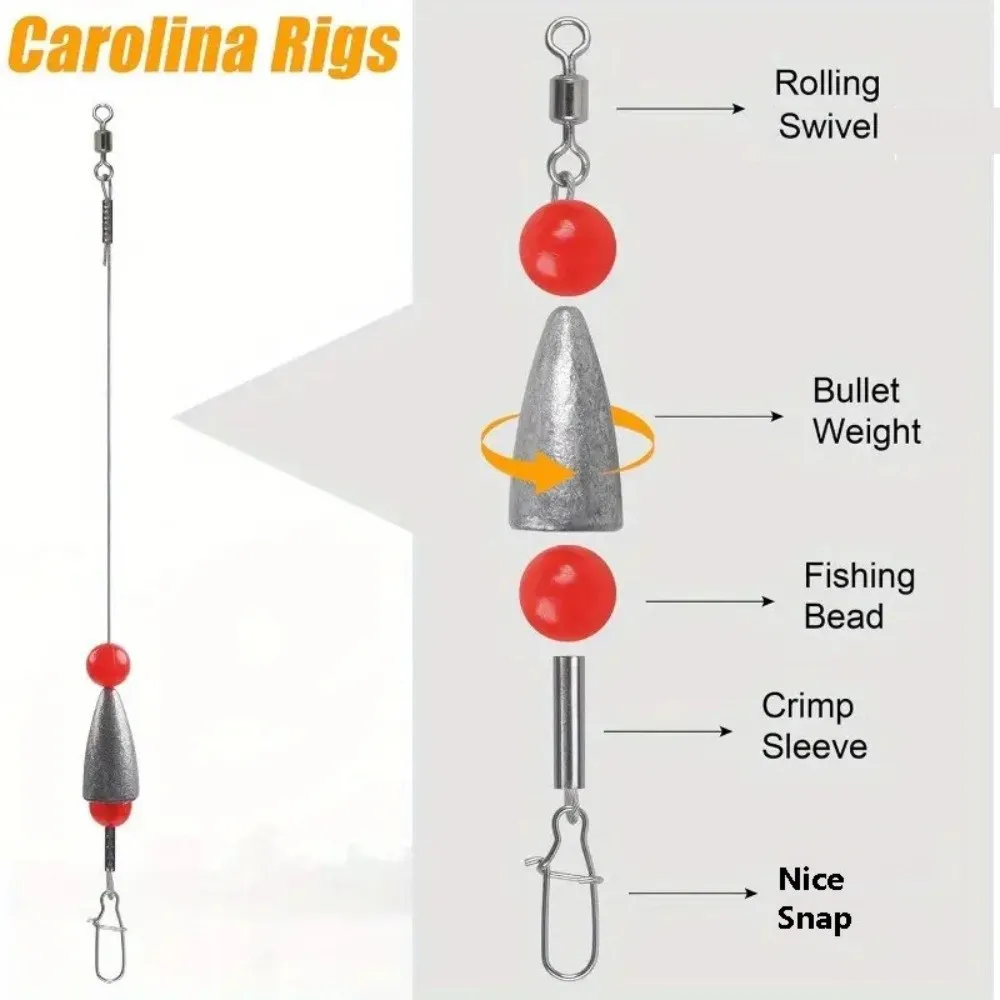 5pcs Pre Tied Steel Wire Fishing Weights Ready Rigs Trolling Tackle Carolina Rigs Bass Fishing Texas Rigs Walleye Fishing