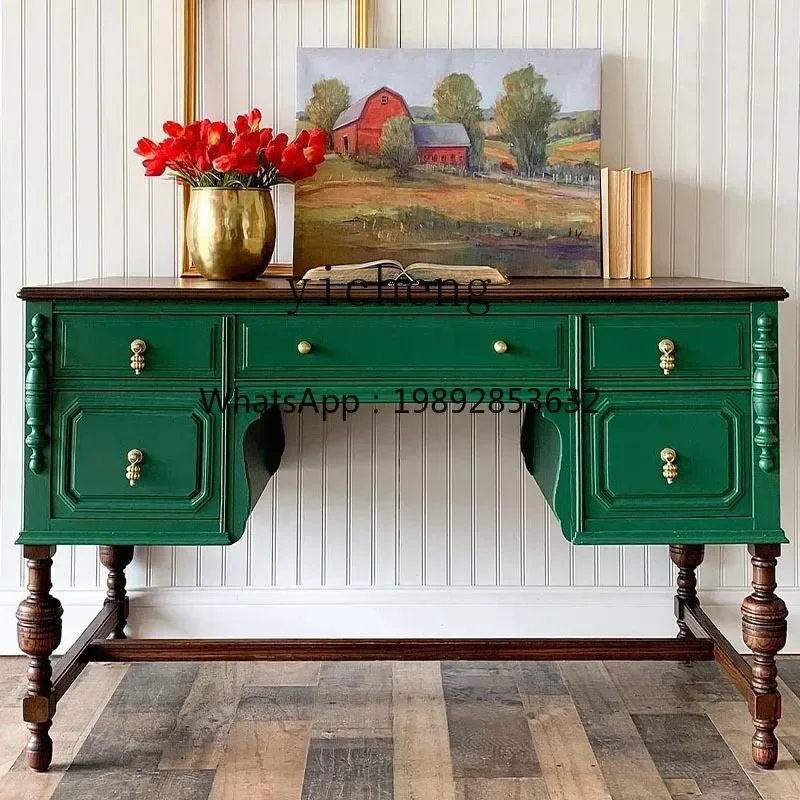 D1French Retro Solid Wood Desk Home Study Writing American Computer Desk Bedroom Makeup Desk