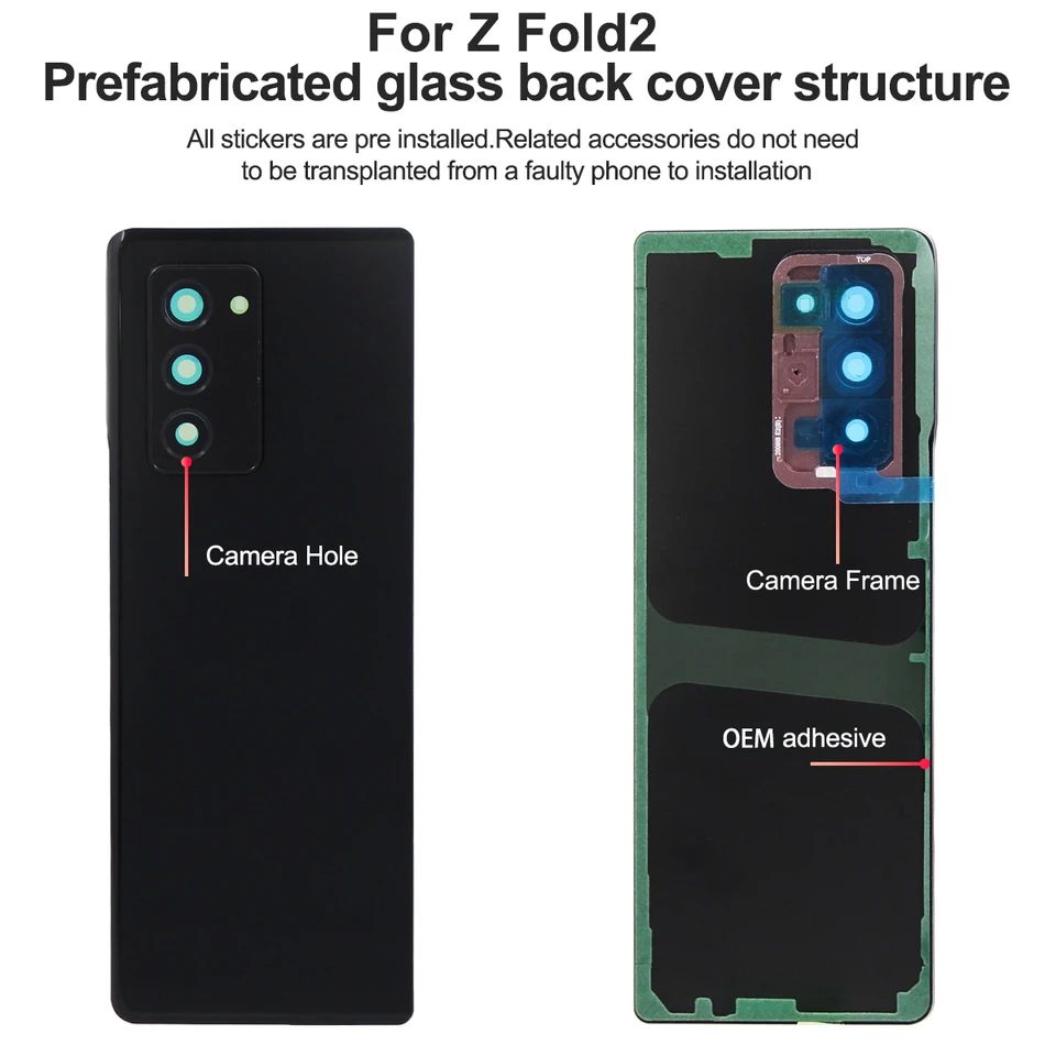 Para Samsung Z Fold2 Fold3 Fold4 5G Cubierta de Vidrio de Batería Tapa Trasera Carcasa Panel Cámara Lentes Piezas Para Z Fold 2 3 4 2