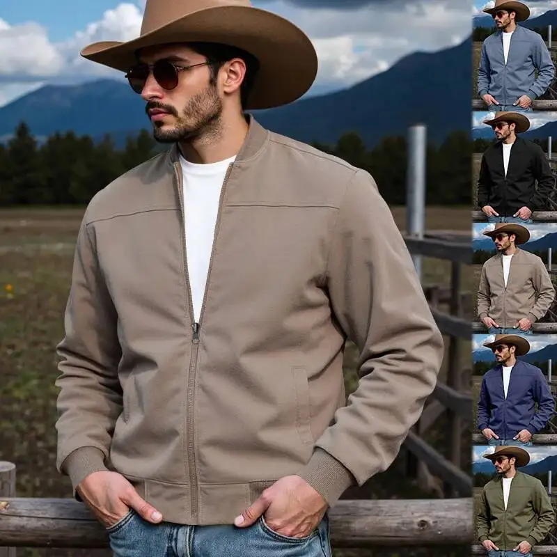 2026 Autumn New Western Cowboy Style Men's Hunting Loose Suede High-Quality Zipper Stand Collar Jacket Coat