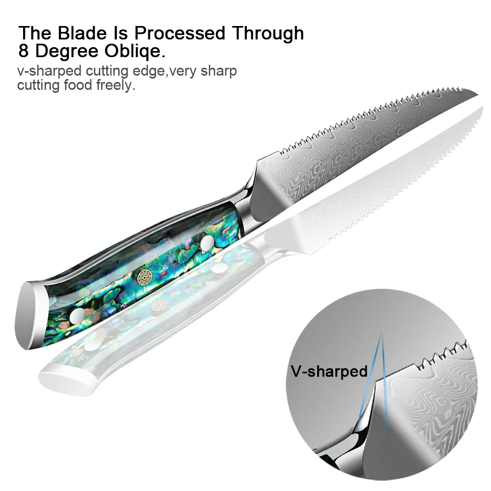XITUO 1-6 PCS Steak Knife 67 Layer Damascus Steel Serrated Steak Knife Sharp Blade Kitchen Practical Knives Abalone Shell Handle