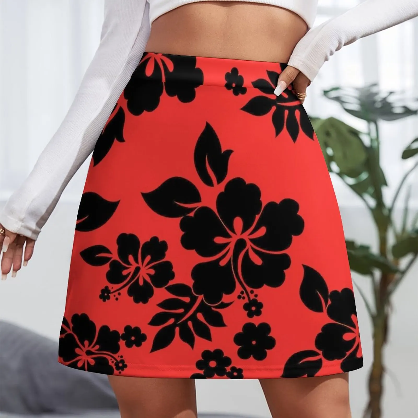 Dark Hawaiian Pattern - Red Mini Skirt cute skirt skirts Summer dress