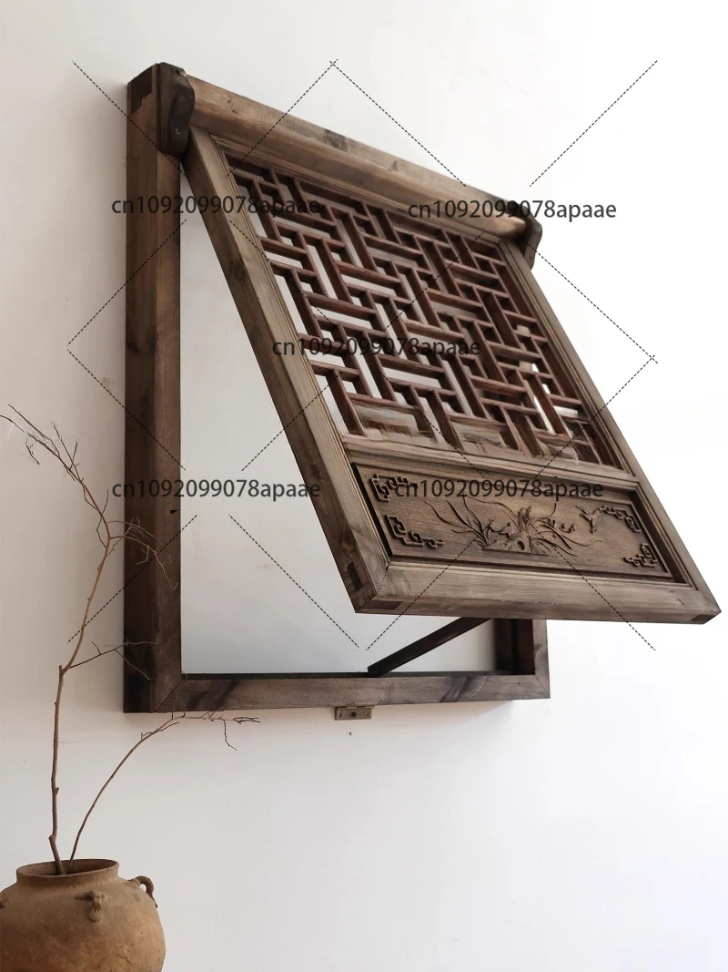 

upper window antique old support window hollow lattice folding sliding window wood carving