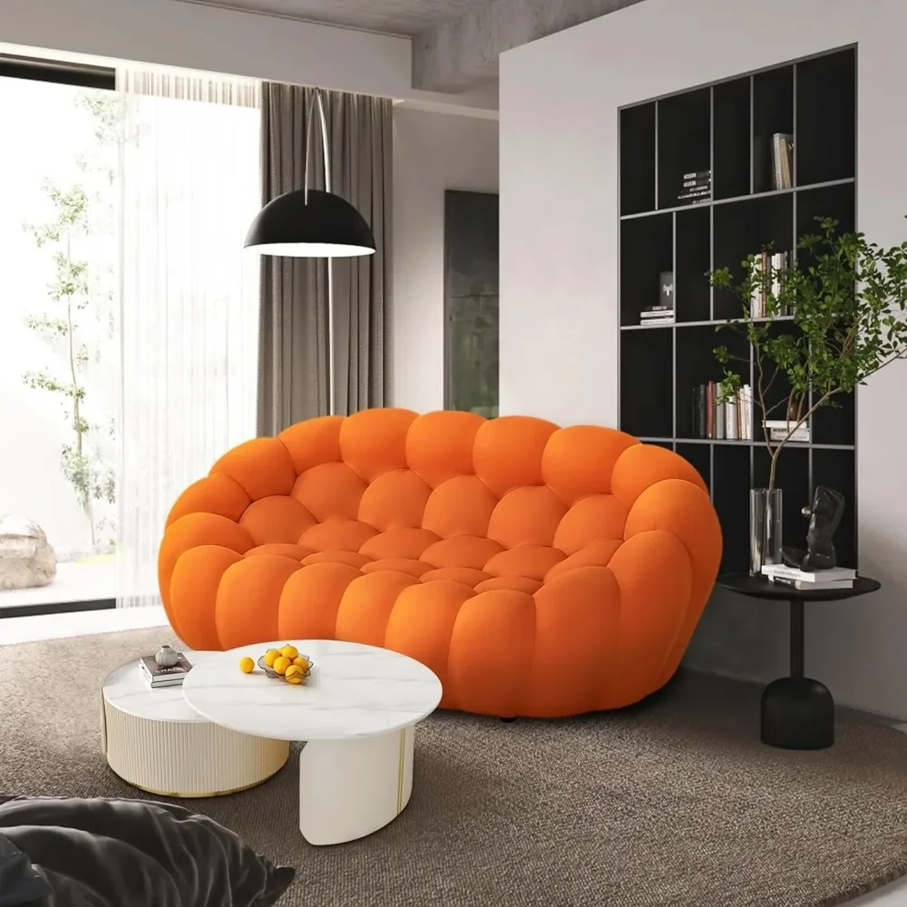 Loveseat Sofa, 2 Seater Mesh Fabric Love Seat Floor Sofa, 3D Honeycomb Shape Bubble Sofa Curved Couch for Living Room, Office,